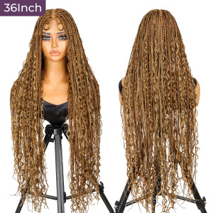 SuperNova #P30/27 Piano Color 36” Full Lace Bohemian Box Braided Wig | Premium Synthetic Fiber, Wavy & Lightweight | Ideal for Daily Wear & Events!