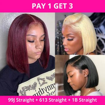 Pay one Get three straight bob wigs Pay one Get three straight bob wigs in different colors (99J, 613, 1B)